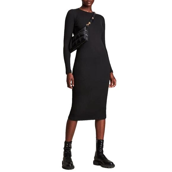 All Saints Dresses & Skirts - All Saints‎ Black Ribbed Knit Long Sleeve Open Back Sweater Midi Dress Size 10